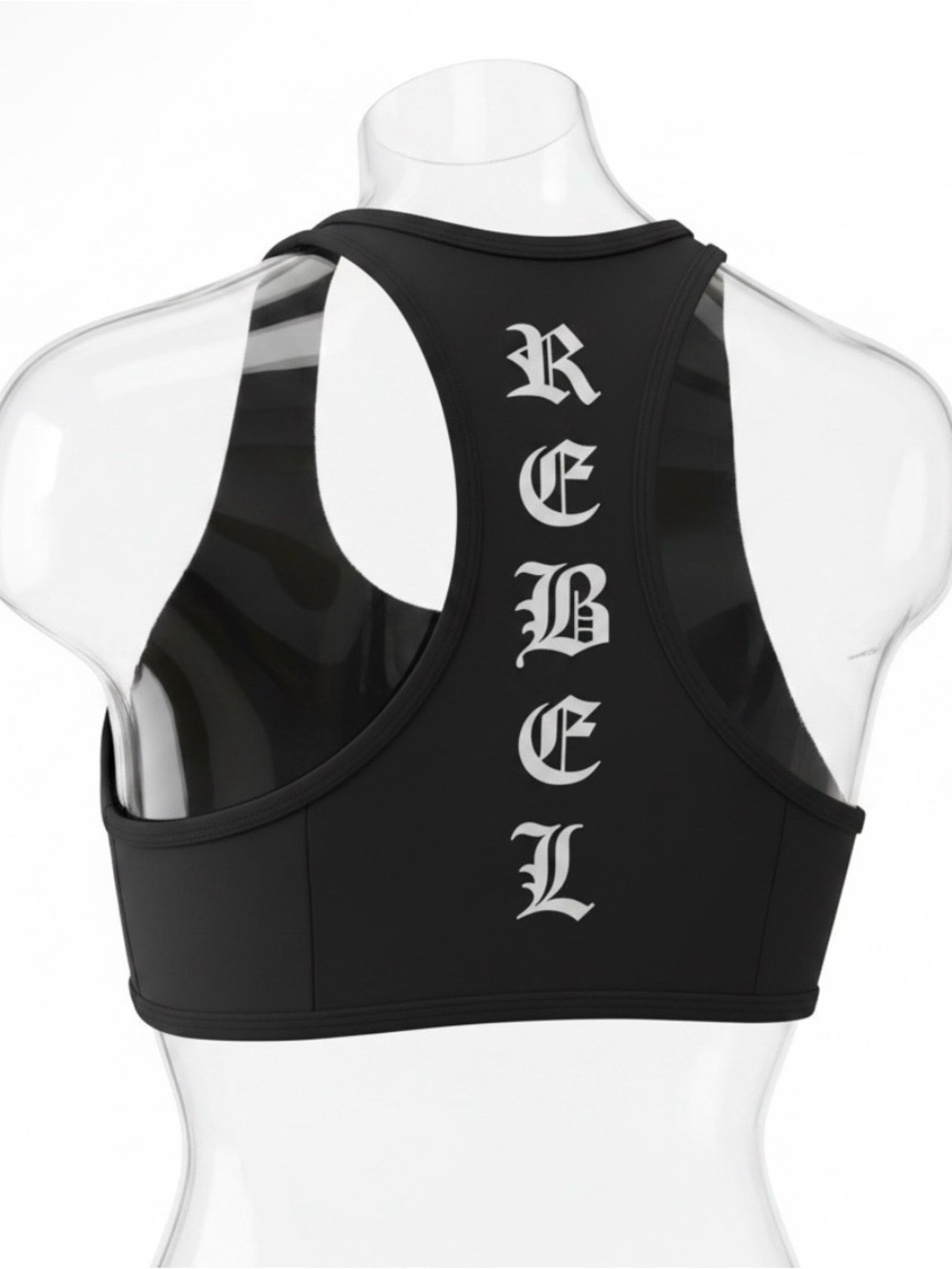 Hot Topic Black Racerback Sports Bra with REBEL Back Print